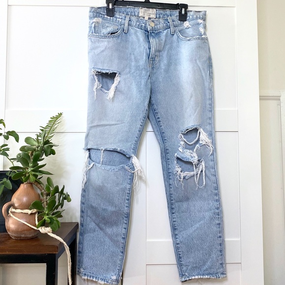 CURRENT / ELLIOTT Ripped Straight Boyfriend Jeans - Picture 1 of 9